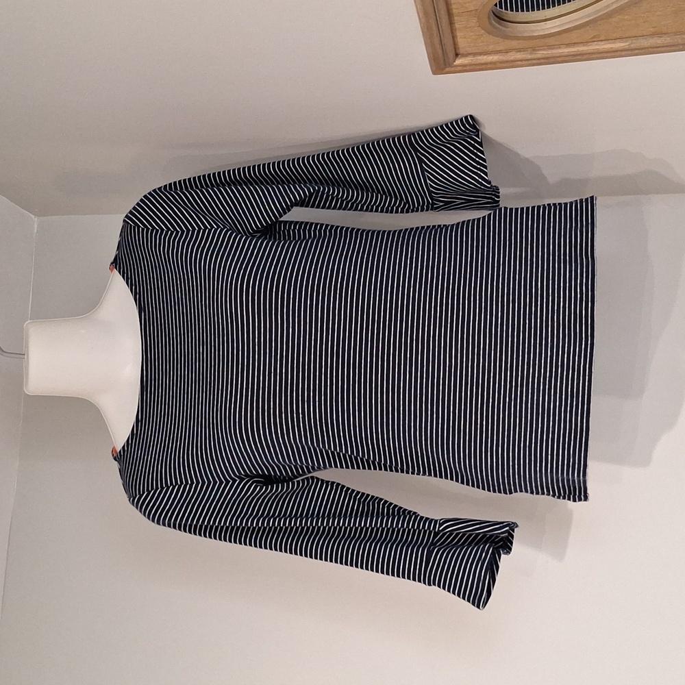 Ralph Lauren Navy Stripe Crew Neck in Light Cotton With Bell Sleeves